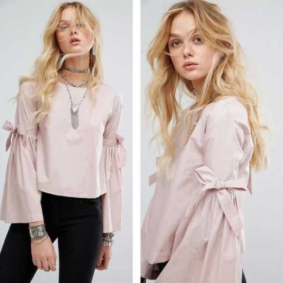 Free People So Obviously Yours Top Blush Mauve Pink Bell Sleeve Blouse S Small - Picture 11 of 11